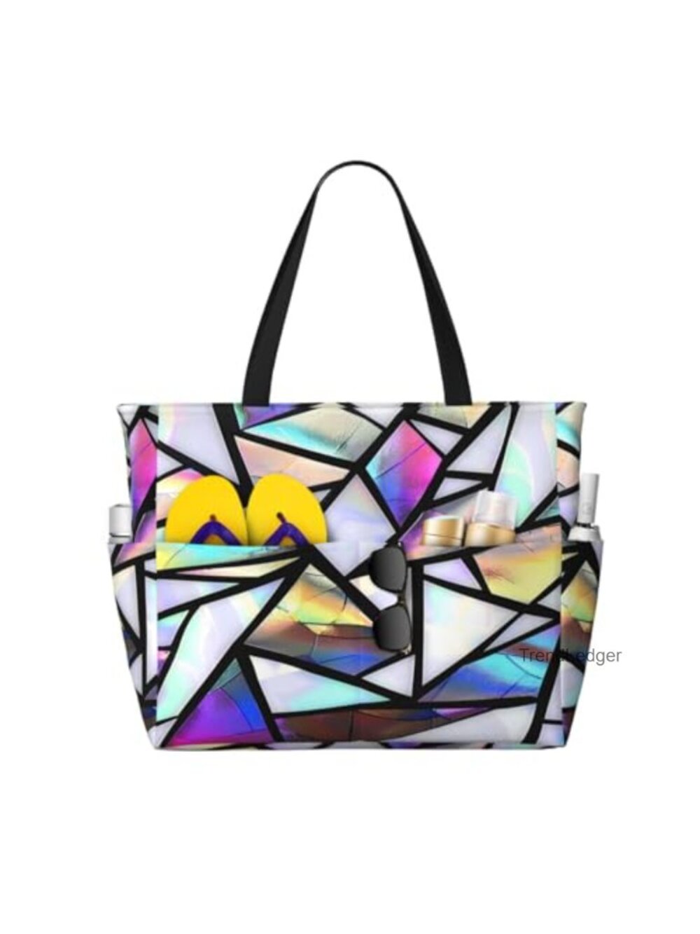 Large Waterproof Sandproof Beach Tote Bag with Geometric Triangles Print